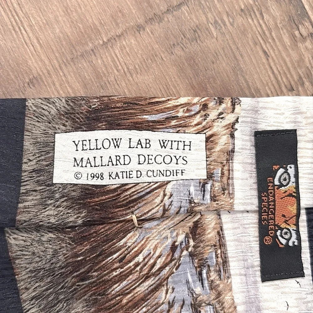 Vintage Y2K Katie D. Cundiff Lab Tie. Yellow Lab Mallard Duck Decoys 100% Silk